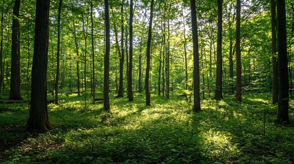 Vibrant Verdant Forest Landscape with Lush Trees and Foliage