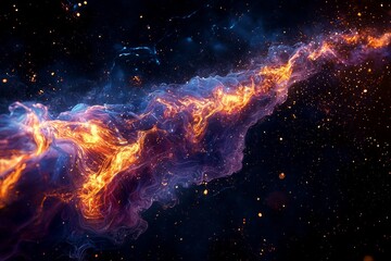 Fototapeta premium A firecracker roll mid-explosion, with vibrant sparks and trails of smoke against a dark night sky. 