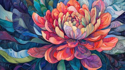 Vivid Abstract Floral Artwork Depicting A Large Peony