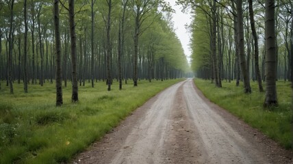 Fototapeta premium a dirt road in a forest with trees