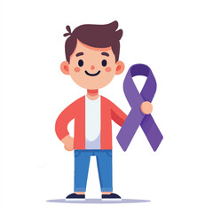 cartoon character holding an awareness ribbon for Gaucher disease