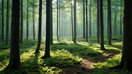 Obraz premium a forest with lots of trees and ferns