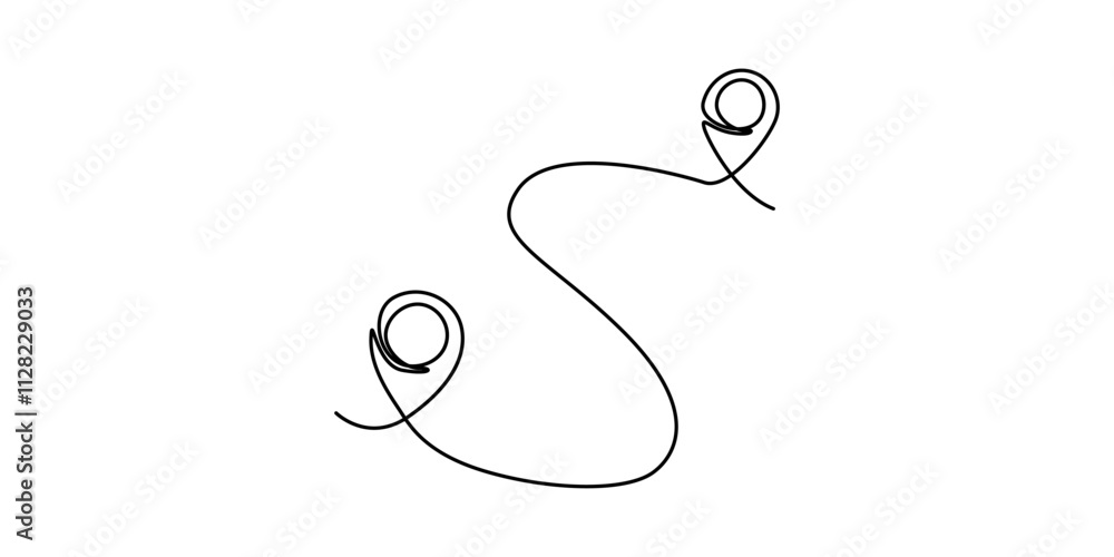 Poster continuous one line google map point route directions and location outline vector art illustration, 