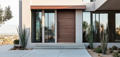 Contemporary living space with light-toned walls, natural wood furniture, and minimalist accents.
