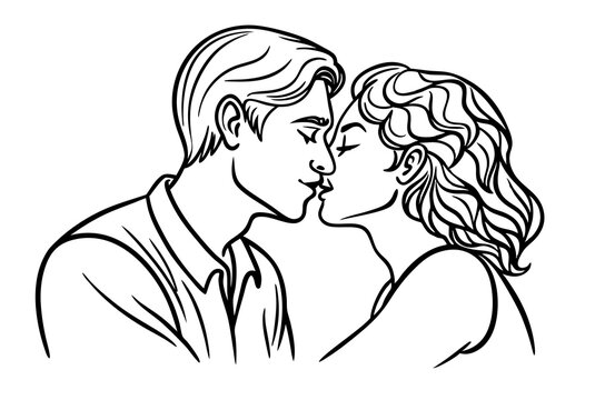 recommend clip art: outline drawing of kissing lovers