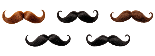 Set of black and brown mustaches isolated on transparent background