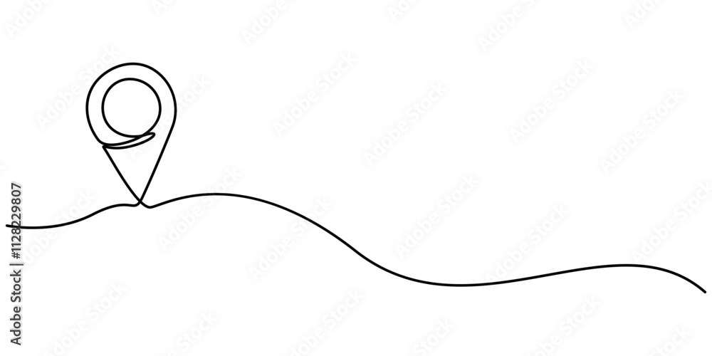 Poster continuous one line google map point route directions and location outline vector art illustration, 
