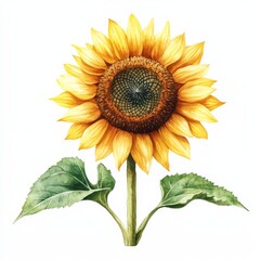 Obraz premium A vibrant sunflower with bright yellow petals and a textured center, set against a clean background, symbolizing warmth and positivity.