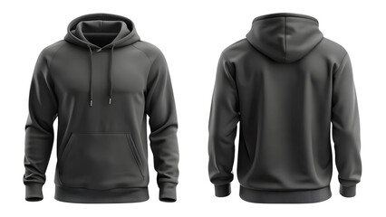 black blank hoodie template from two sides isolated on transparent white background, clipping path