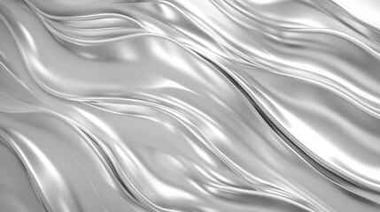 Abstract Silver Waves Fluid Silk Fabric Design