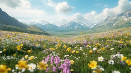 Fototapeta premium Mountain Meadow Wildflower Bloom Landscape Scene