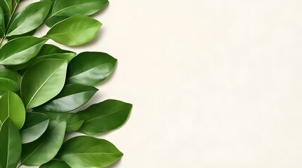 Fototapeta premium lush green leaves on beige background - minimalism