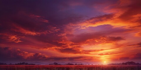 Deep Purple and orange Fantasy vibrant panoramic sunset sky