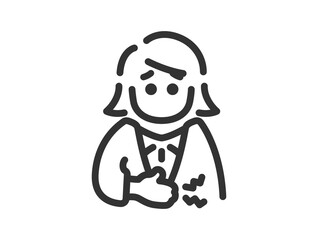 腹痛のビジネスウーマンのアイコン（線画）のイラスト