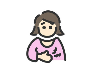 腹痛の女性のアイコン（線画カラー）のイラスト