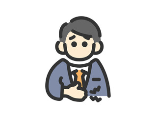 腹痛のビジネスマンのアイコン（線画カラー）のイラスト