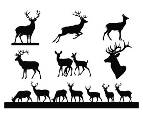 Fototapeta premium Wild Deer Family Silhouette Collection Vector