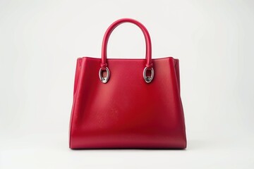 Red elegant female bag with two handles on white background isolated