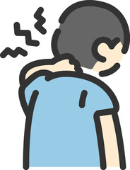 首筋を痛めた、男性のアイコン（線画カラー）のイラスト