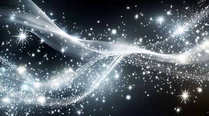 Sparkling Silver Stardust and Shimmering Waves Across a Dark background