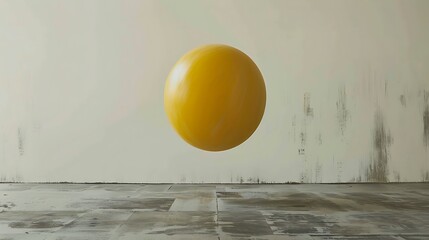 A bright yellow ellipsoid suspended in mid-air above a muted gray surface