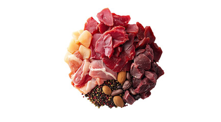 Obraz premium PNG, Steak. Meat Long, pieces of raw meat, isolated on a white background, created with Generative AI technology.