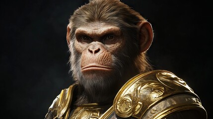 Monkey Warrior in Golden Armor Portrait with Roman Influences AI generated illustration