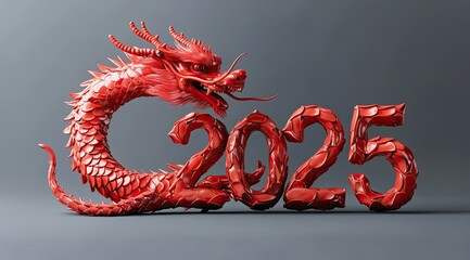 Fototapeta premium 3D red dragon sculpture in the shape of 