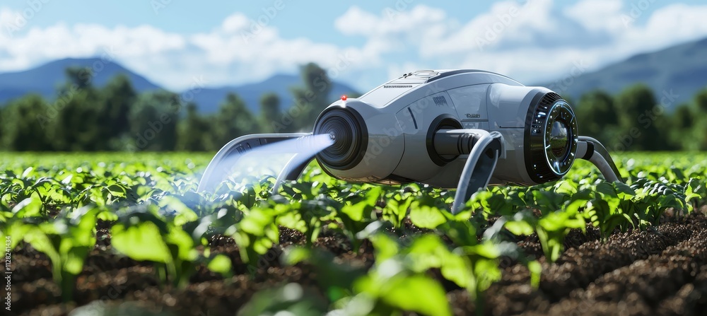 Poster futuristic automated irrigation system enhancing smart agriculture with precision technology