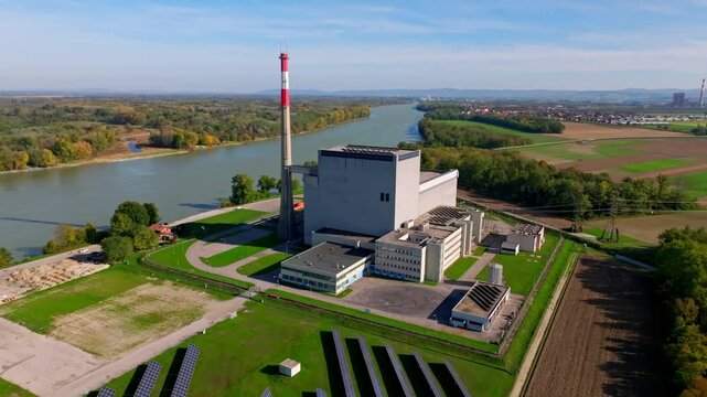 AKW Zwentendorf Nuclear Power Plant In Austria - Aerial Shot