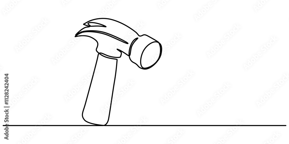 Poster Hammer outline modern illustration. Editable strokes. Continuous one line drawing of hammer, carpenter tool, one line drawing of isolated vector object hammer Hammer construction Continuous single one