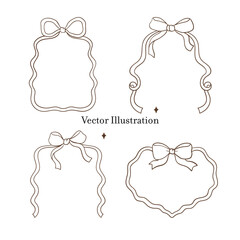 Whimsical Hand-Drawn Ribbon Bow Frame Outline. Vector Illustration