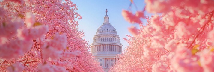 Cherry Blossoms Framing the U.S. Capitol Building AI generated illustration