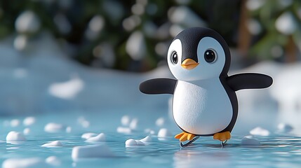 Fototapeta premium Cute Penguin Ice Skating Winter Fun Adorable Cartoon Bird on Ice