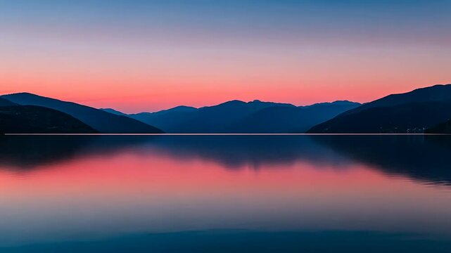 Serene sunset calm mountain lake reflection