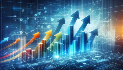 Bitcoin Crypto Several arrows pointing upwards in different colors, indicating growth and positive trends, The back4