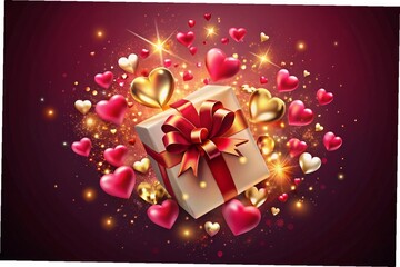 Colorful gift box with red ribbon and exploding confetti celebration concept, gift box, colorful, red ribbon