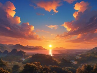 Naklejka premium Beautiful sunset view