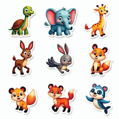 Naklejka premium Set of cute wild animals. Flat animals vector collection