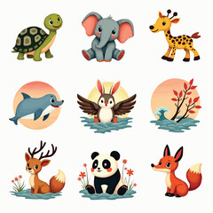 Fototapeta premium Set of cute wild animals. Flat animals vector collection