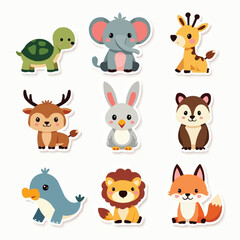 Fototapeta premium Set of cute wild animals. Flat animals vector collection