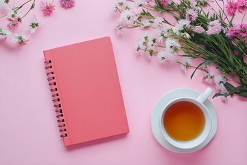 Pink Desk with Red Diary