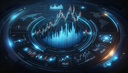 Bitcoin Crypto A digital Forex trading dashboard featuring dynamic candlestick graphs and glowing currency exchange1