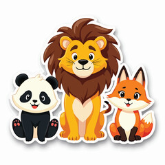 Fototapeta premium Set of cute wild animals. Flat animals vector collection