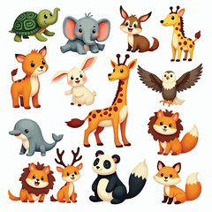 Set of cute wild animals. Flat animals vector collection