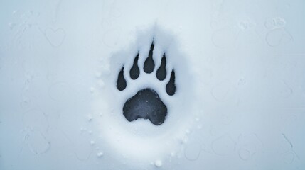 Bear paw print in snow, wildlife tracking and conservation