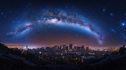 Urban Skyline Under Starry Galaxy