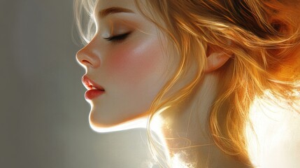 Fototapeta premium Golden haired woman serene profile portrait