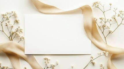 5x7 white card mockup with beige ribbon.