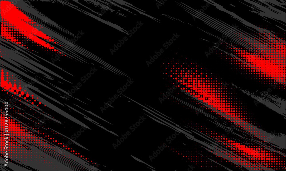 Poster black and red dark abstract grunge background with halftone style. vector illustration
